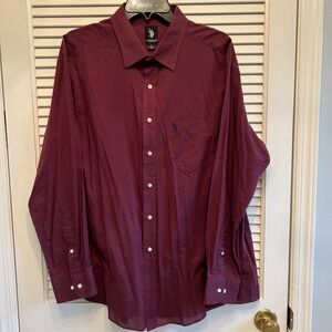 U.S. Polo Assn. XL 17/17-1/2 Dress Shirt Burgundy Striped Long‎ Sleeve